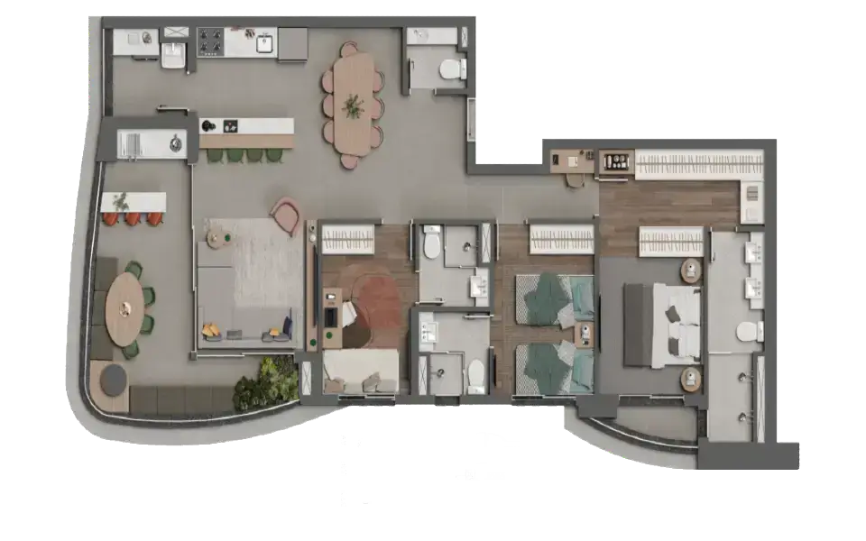 Planta 118m² layout padrão