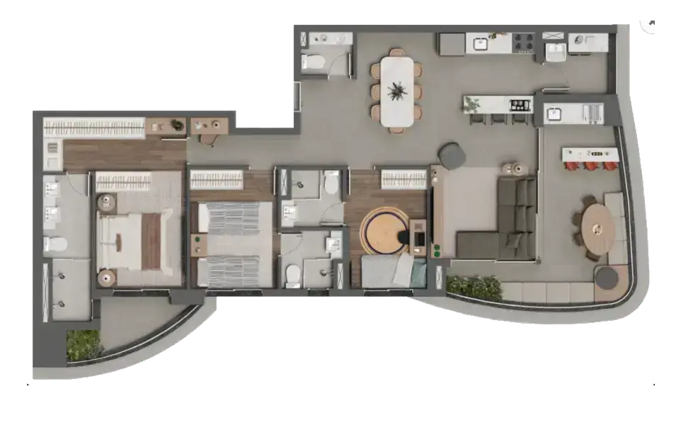 Planta 121m² layout padrão