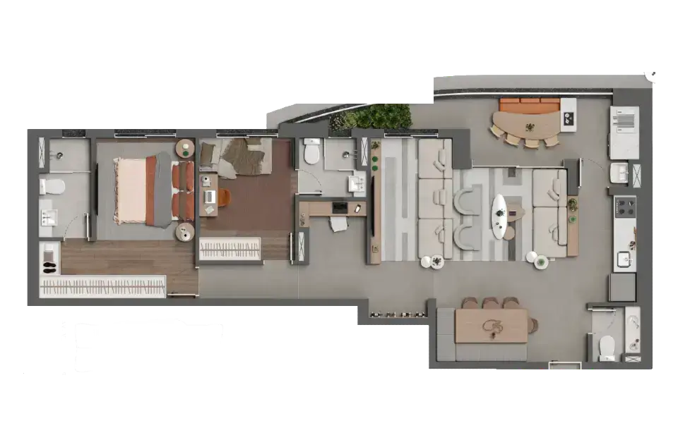 Planta 94m² layout padrão